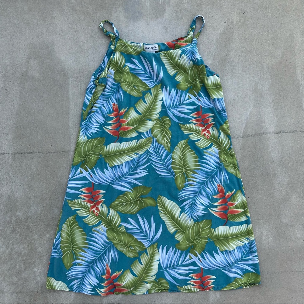 Vintage Bishop St. Apparel Tropical Slip Dress in Teal & Green